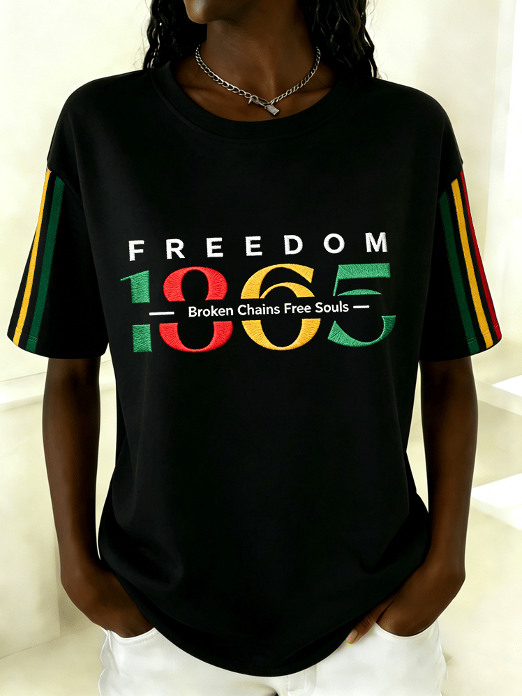 Women's Juneteenth "Chains Broken, Souls Free" Graphic Crewneck T-Shirt