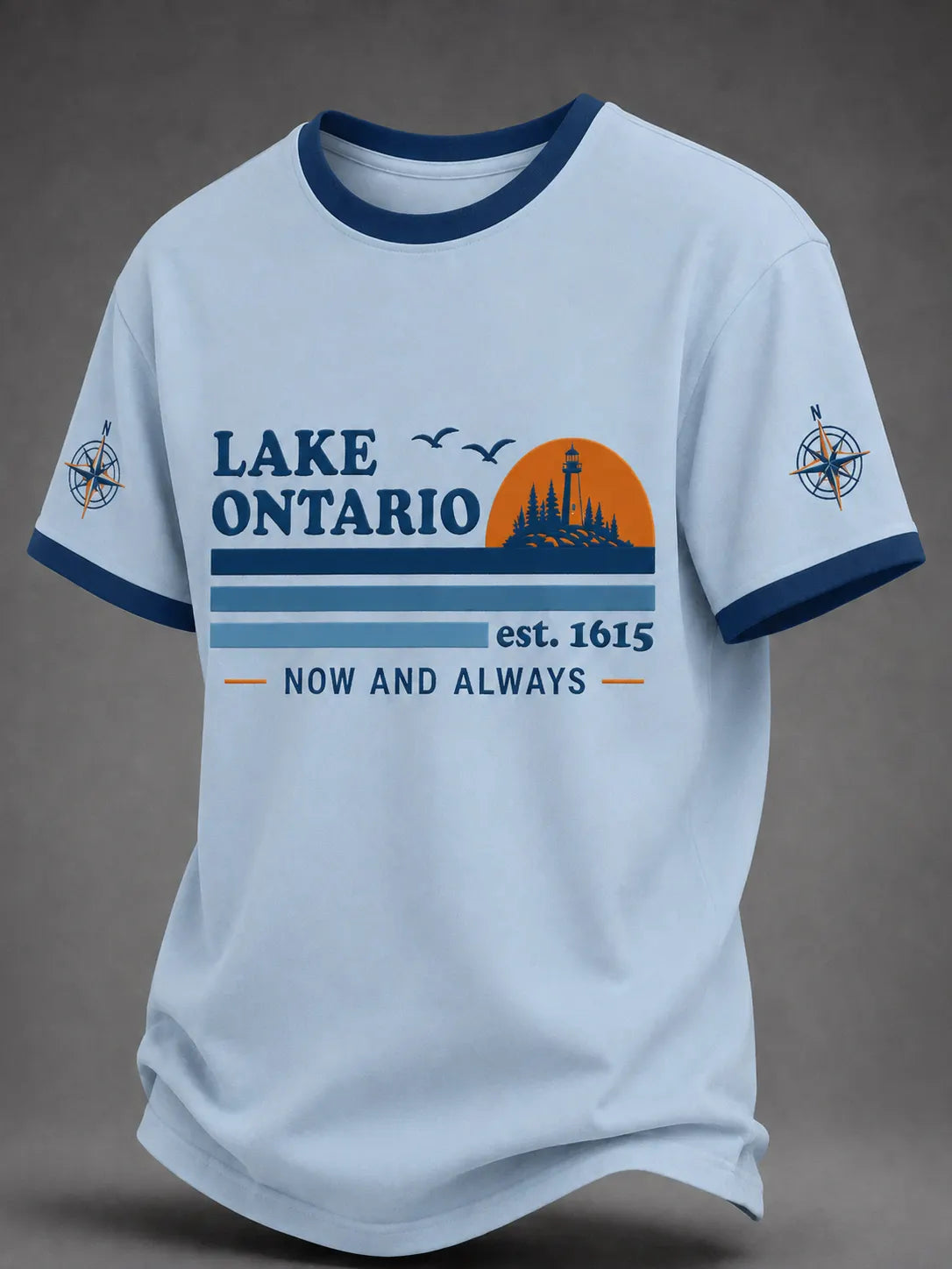 Men's Lake Ontario Always & Forever Print Casual Short-sleeved T-shirt