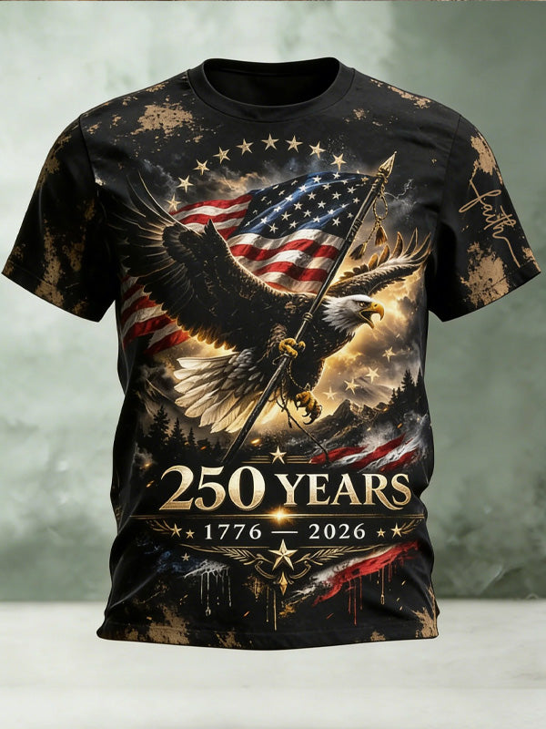 Men's 250 Years Of Freedom Eagle Print Casual T-Shirt