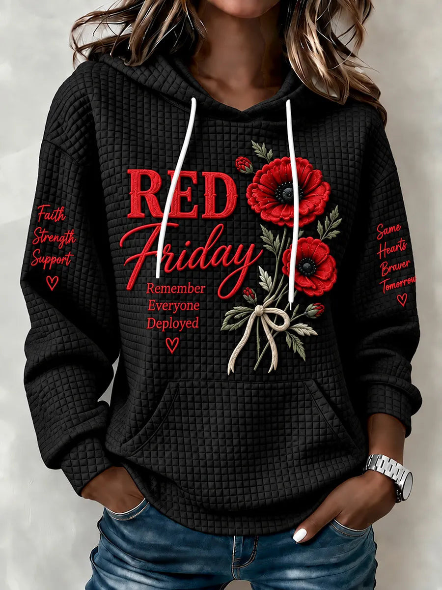 Women's Red Friday Print Waffle Hoodie