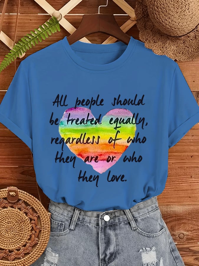 Women'S Casual Pride Month All People Should Be Treated Equally Print Short Sleeve T-Shirt