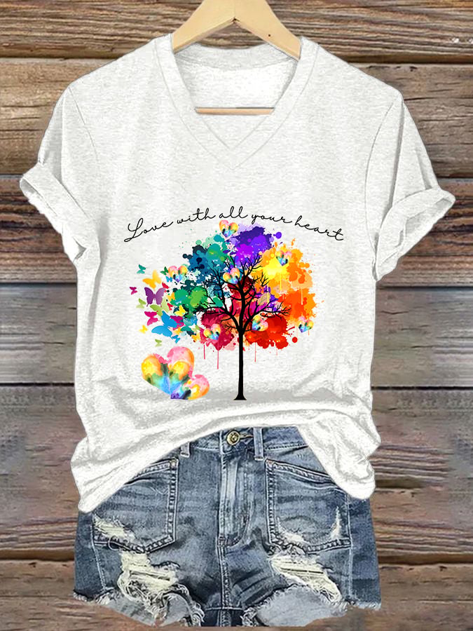 Women's Casual Pride Month Printed V-Neck Short Sleeve T-Shirt