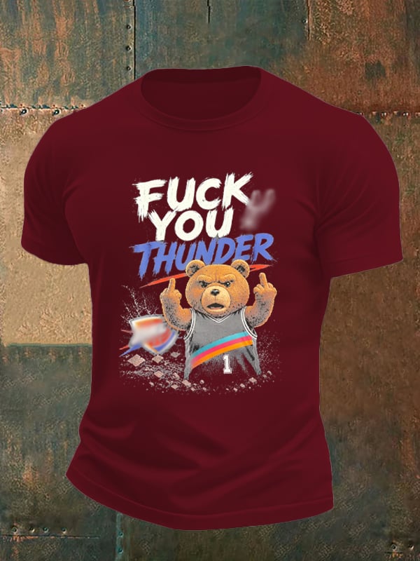 Men's Cute Little Bear Print Round Neck T-shirt
