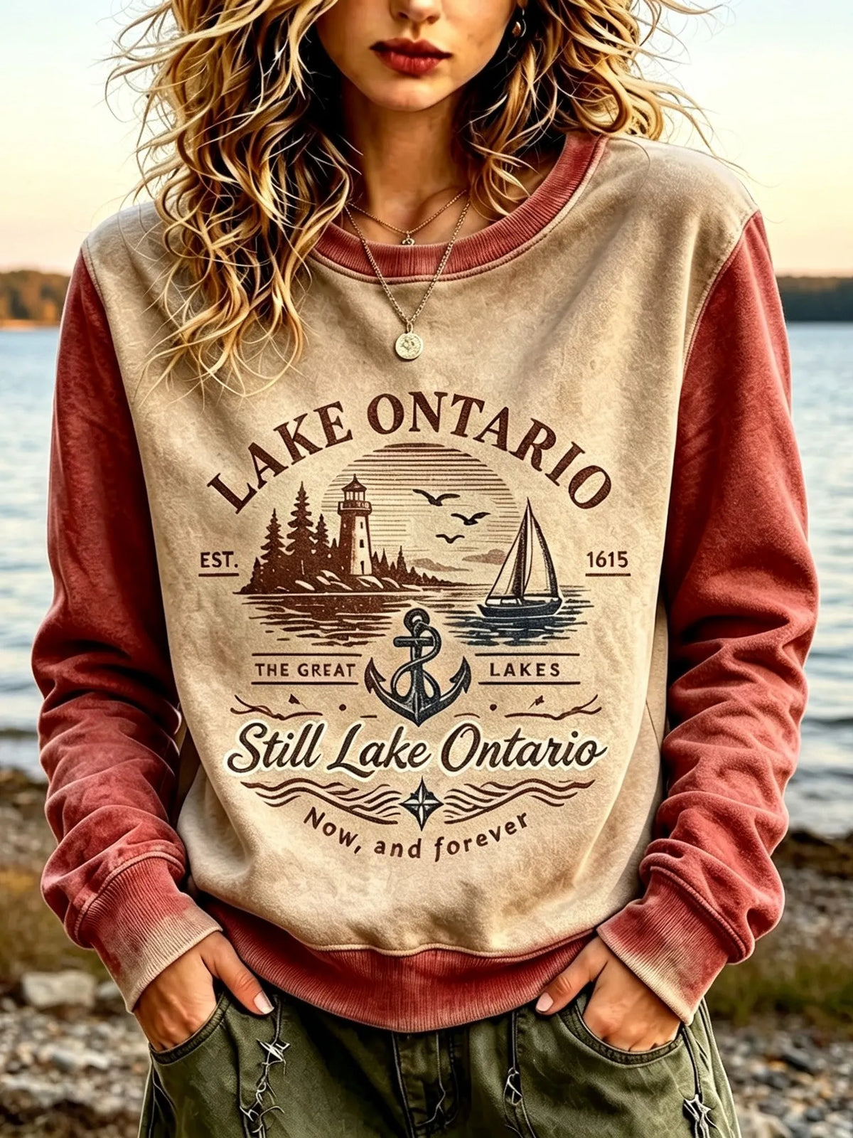 Women's Retro Lake Ontario Print Sweatshirt
