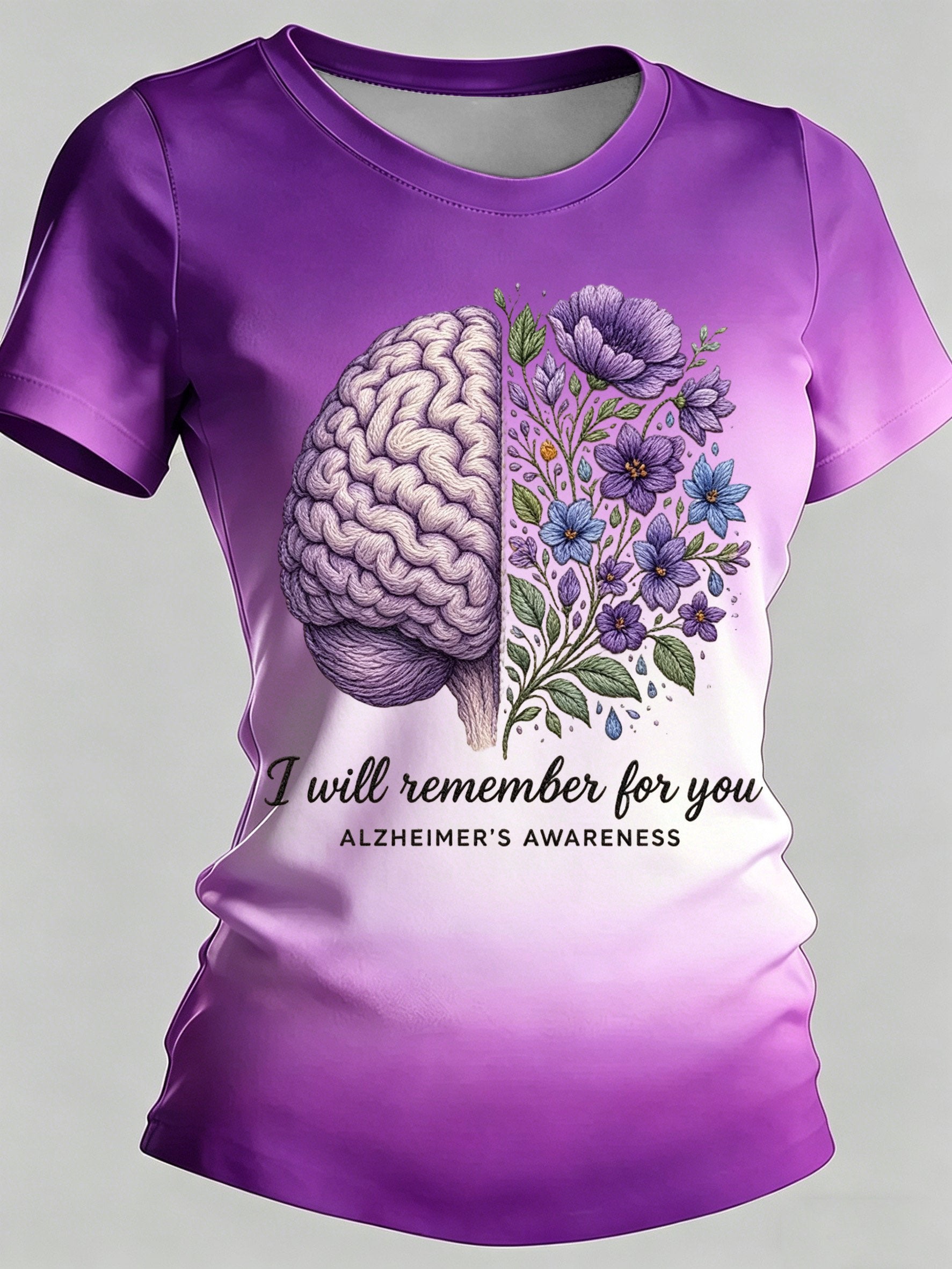 Women's Alzheimer's Awareness Print Casual Crewneck Top