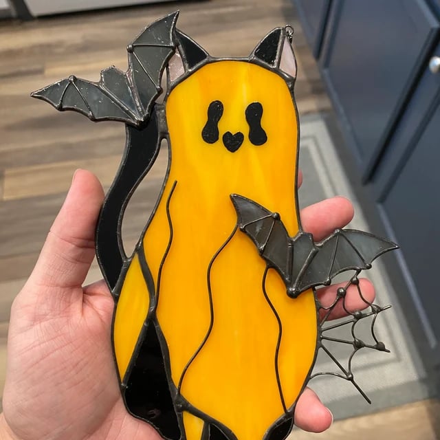 Halloween Suncatcher Stained Cat-Ghost Hanging Decor