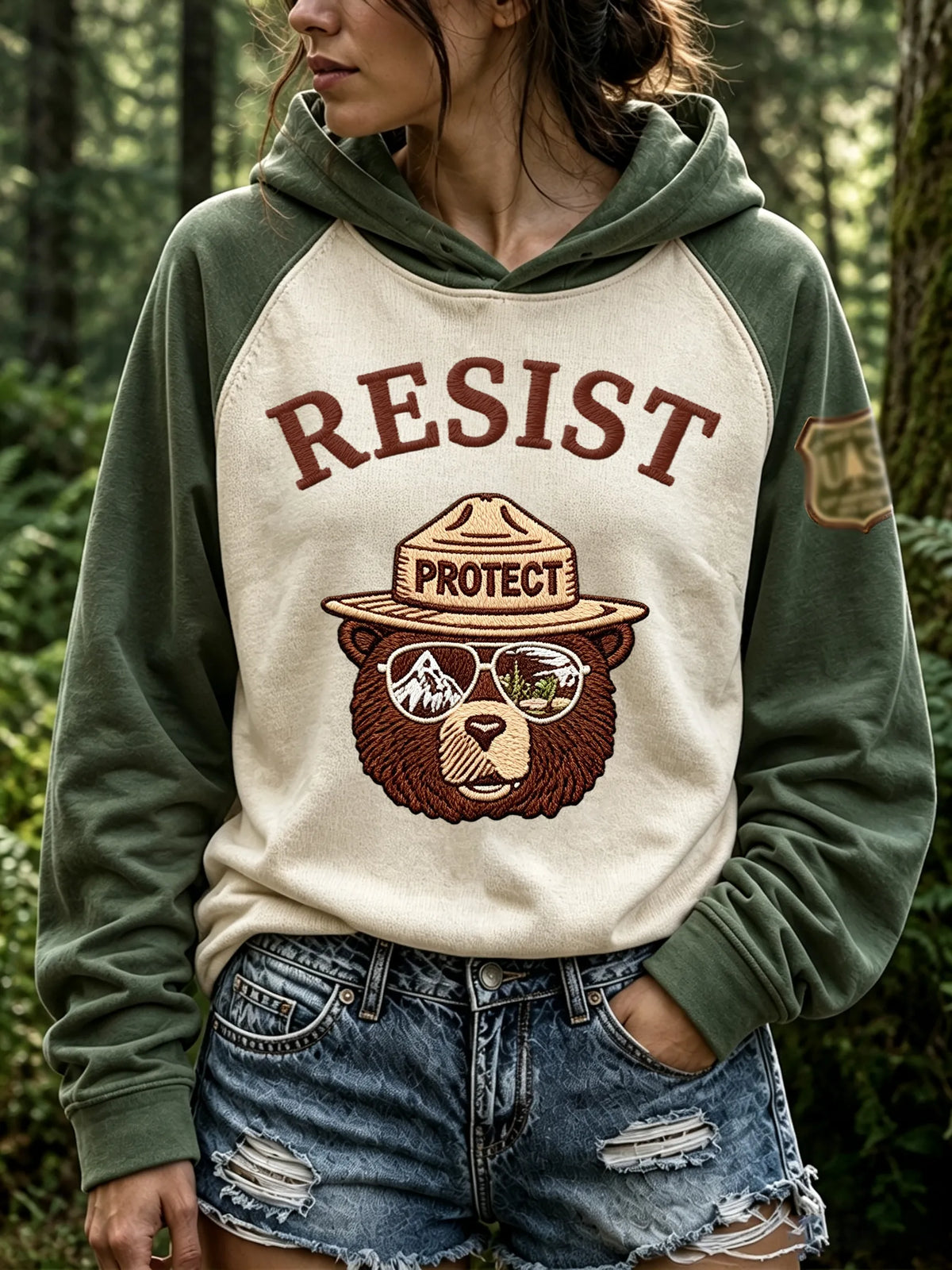Women's Retro Protect Our Forest Print Hoodie