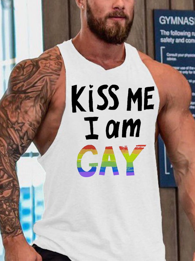 Kiss Me I Am Gay Men'S Printed Casual Tank Top