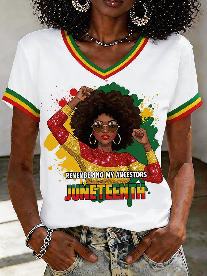 Remembering My Ancestors Juneteenth Women'S Black Juneteenth Print T-Shirt