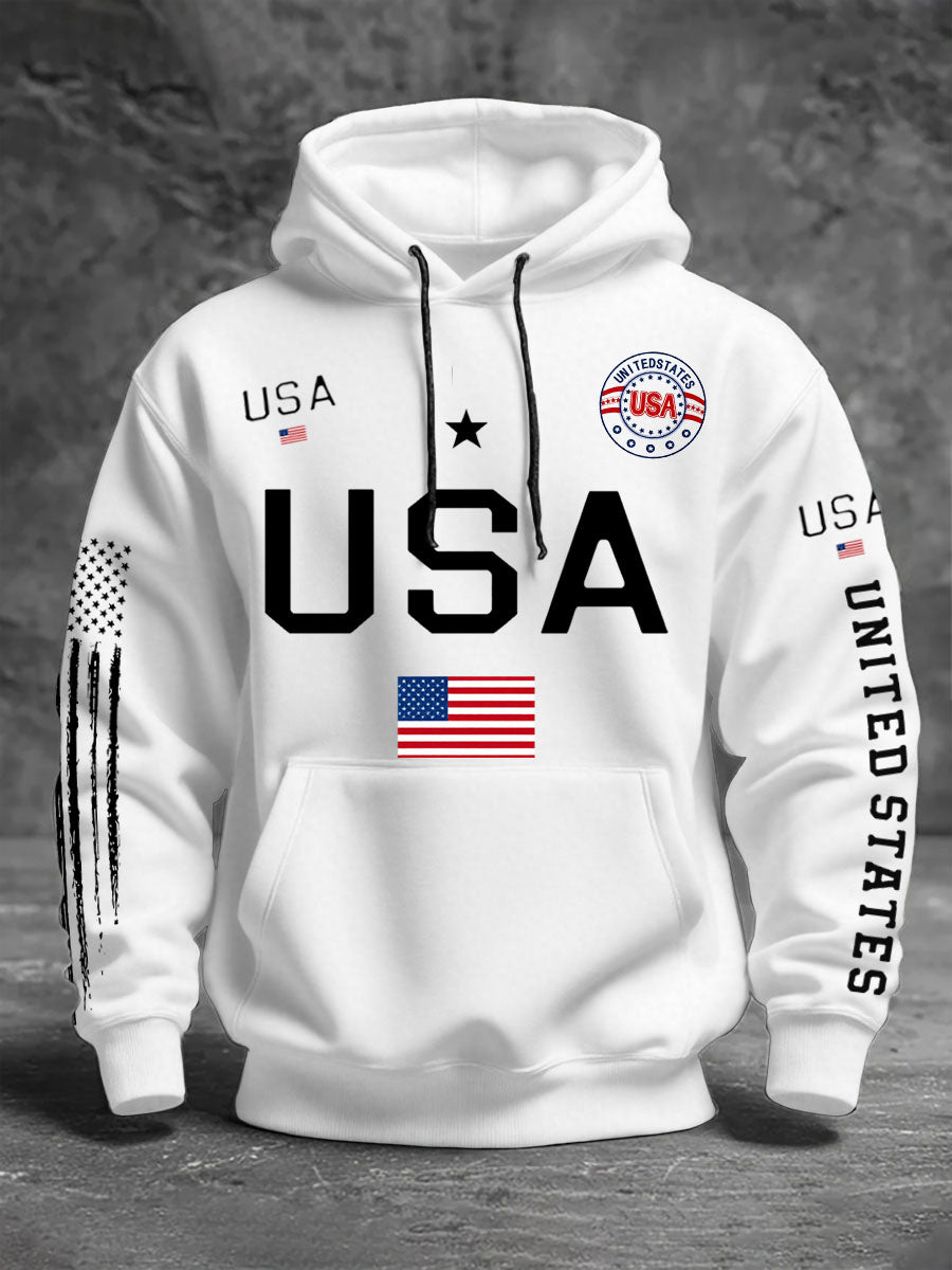 Men's USA Flag Graphic Printed Casual Hoodie