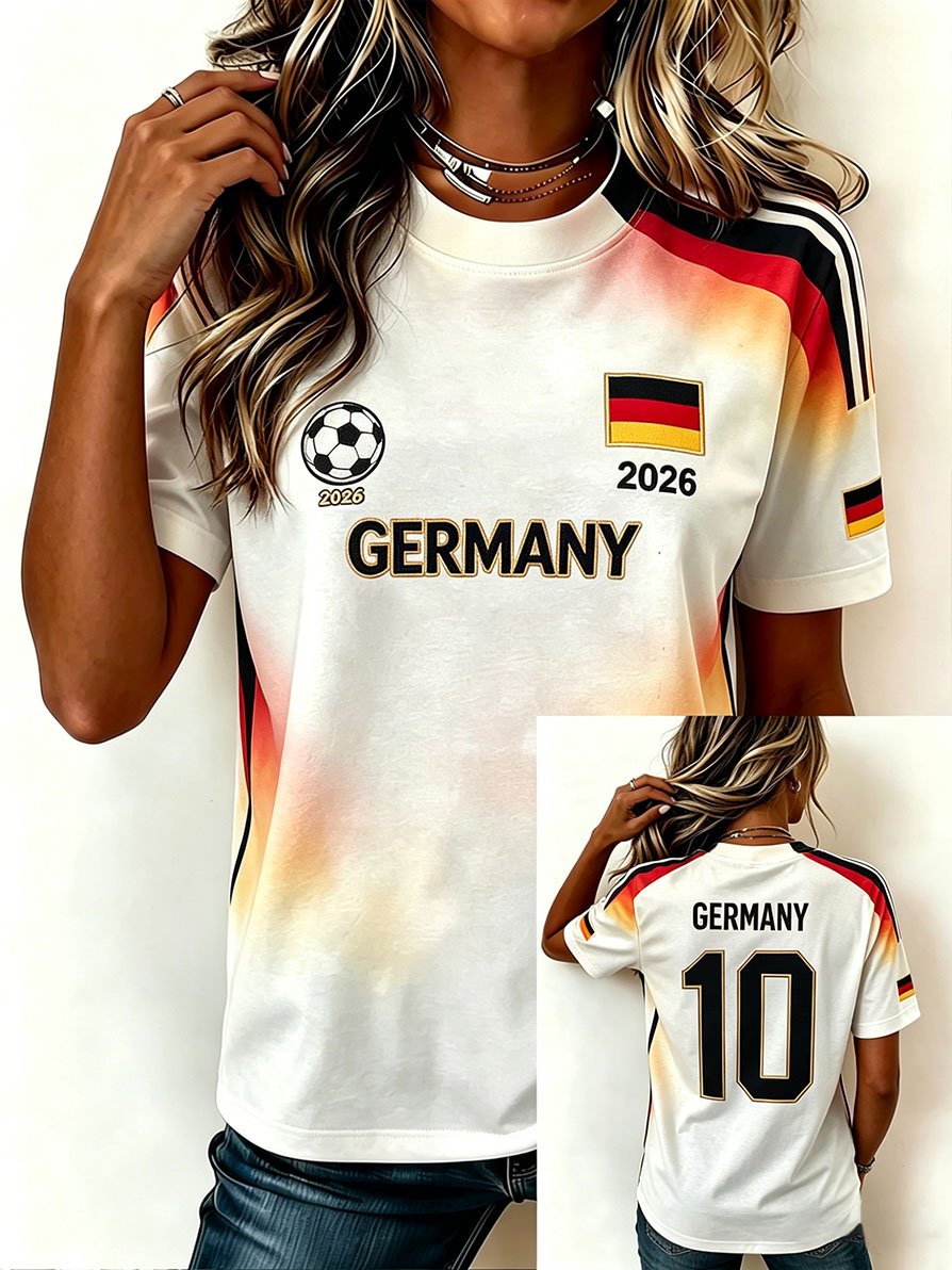 Women's Stylish Germany National Football Team Fan T-Shirt – Crew Neck, Short Sleeve