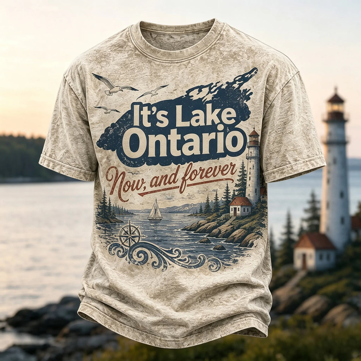 Men's Retro Lake Ontario Print T-shirt