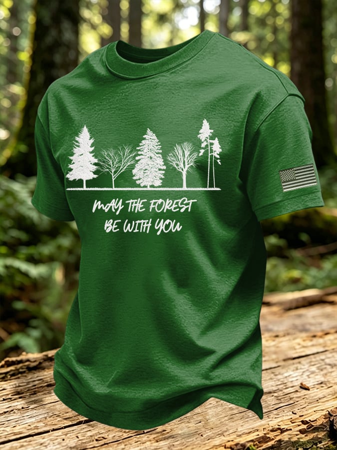 Men's May The Forest Be With You Print Round Neck T-shirt