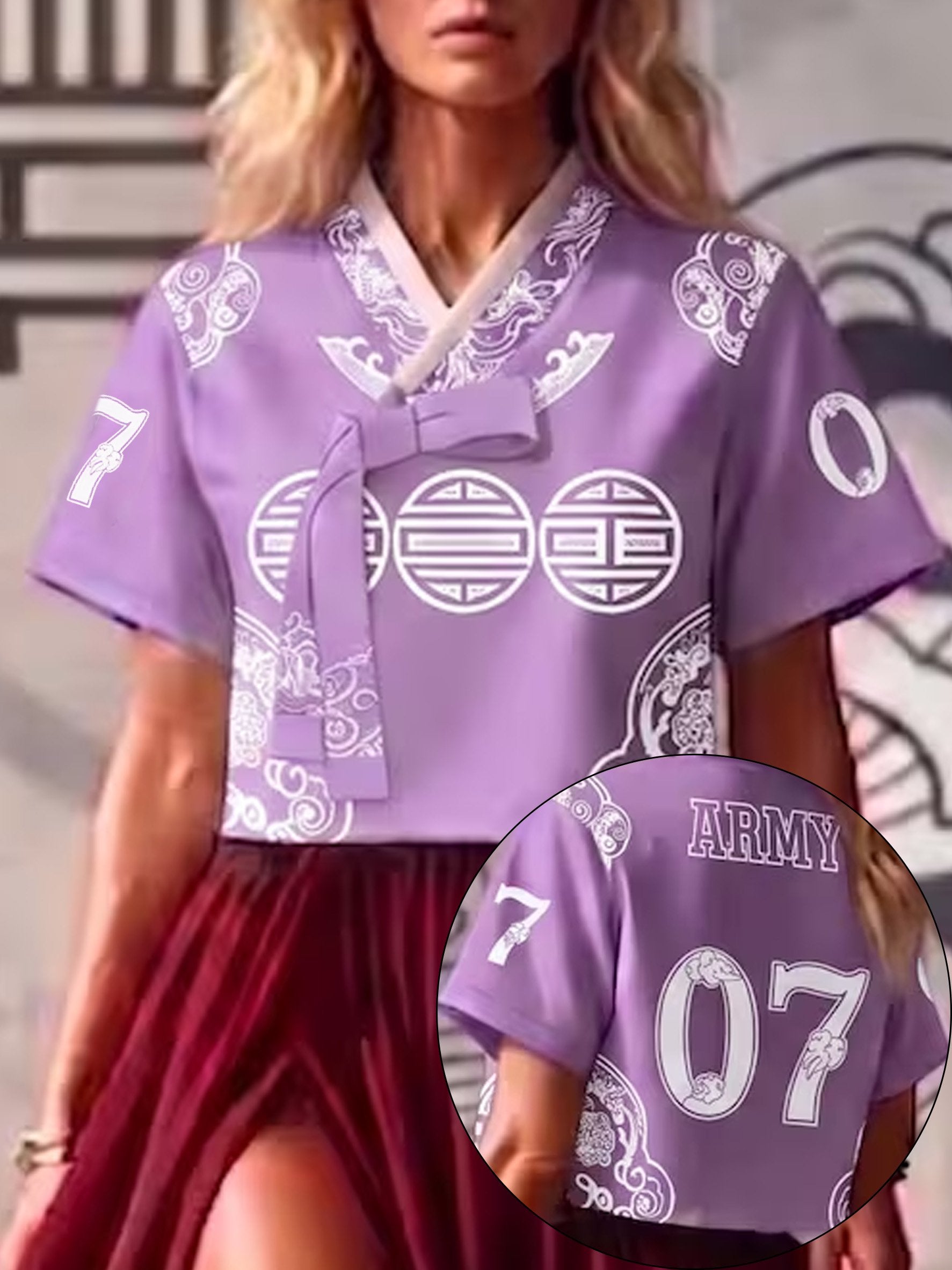 🔥Buy 3 Get 15% Off🔥Women's Purple Korean-Style Printed Top