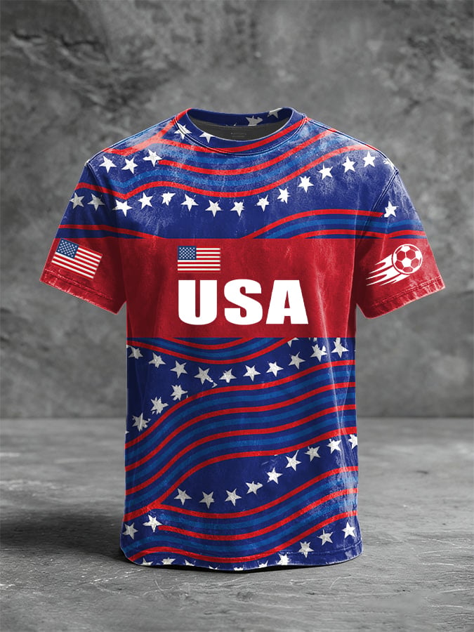 USA Flag Full Print Men's Soccer  T-Shirt