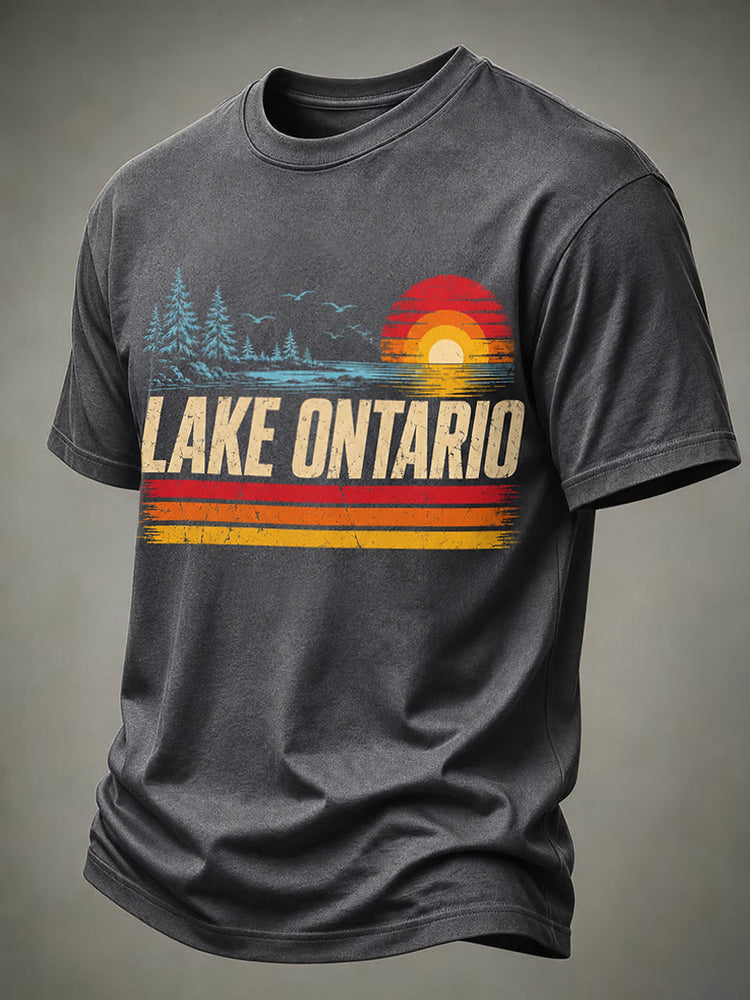 Men's Lake Ontario Printed Casual Crew Neck T-shirt