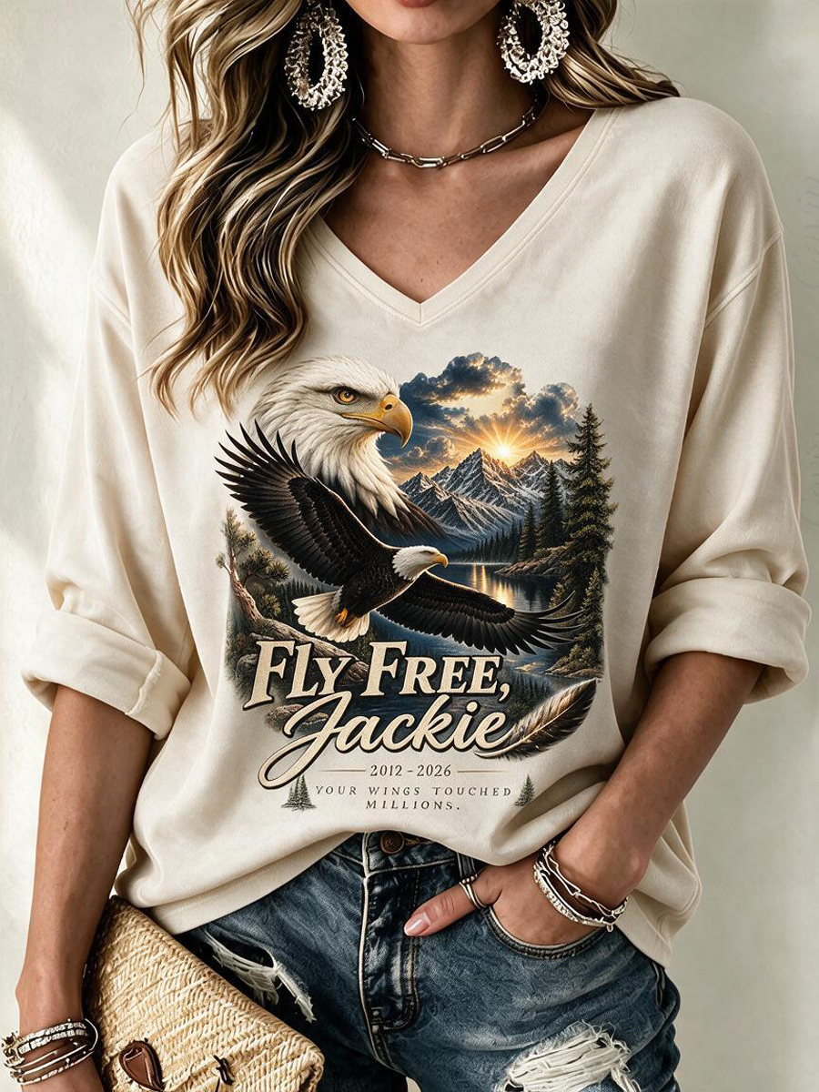 Women'S V-Neck Fly Free Jackie Printed T-Shirt
