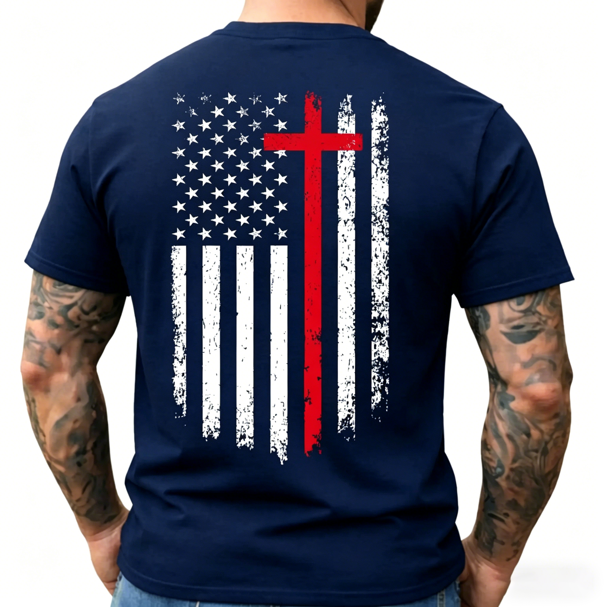 Unisex Distressed American Flag Heat-Print T-Shirt