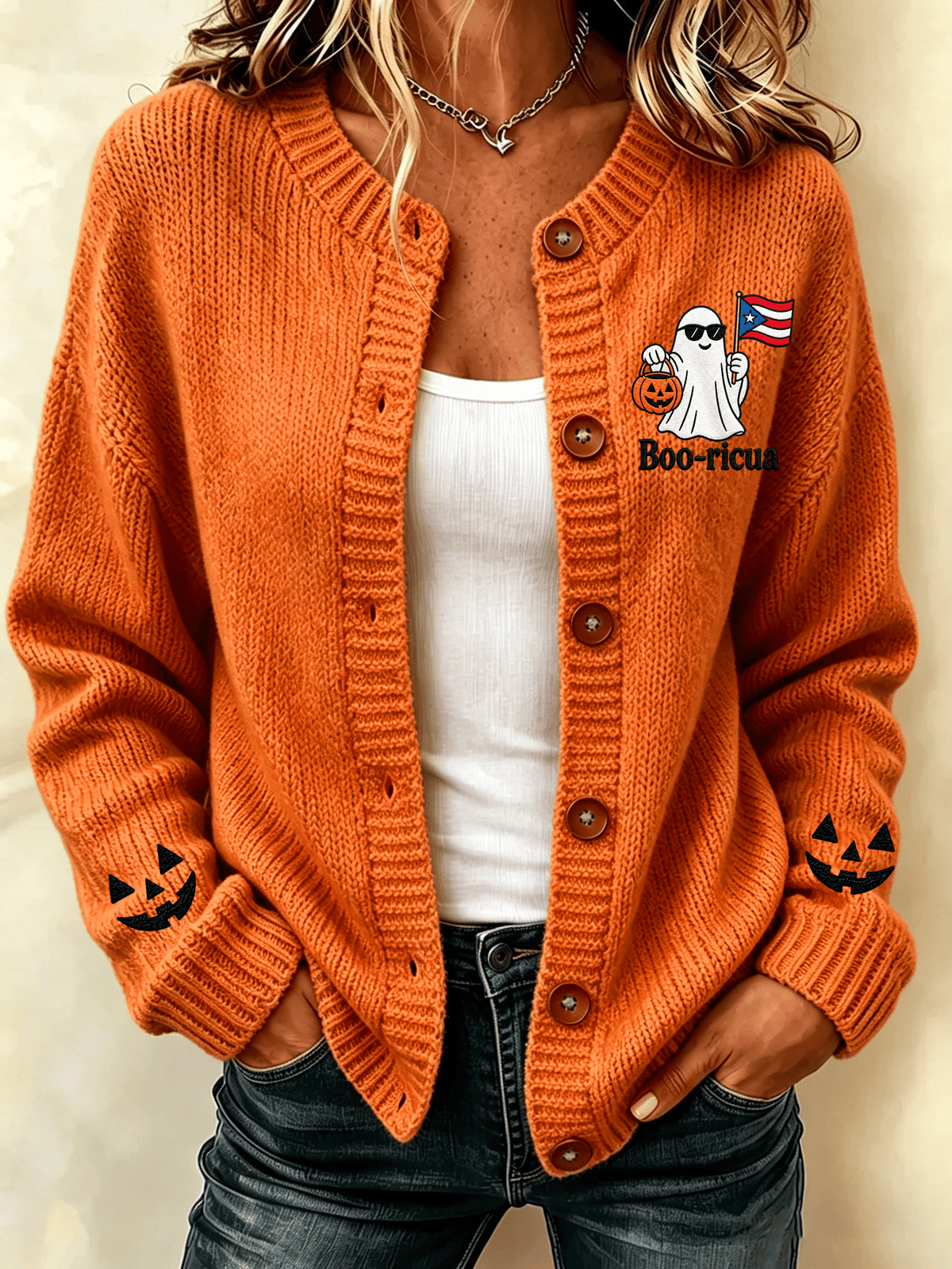 Women's Halloween In Puerto Rico Prints Knit Cardigan