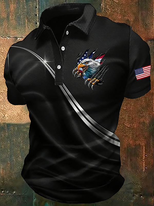 Men's Independence Day Eagle Flag Print Casual Polo Shirt