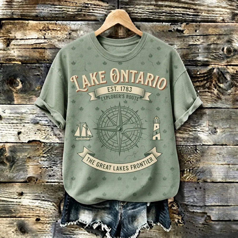 Women's Sage Green Graphic T-shirt - Lake Ontario Compass & Ship