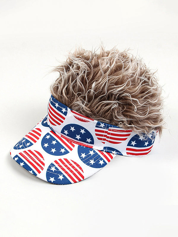 Independence Day Stars And Stripes American Flag Print Fur Wigs Baseball Cap