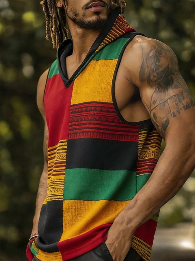 Men's Vintage Juneteenth Print Hooded Vest