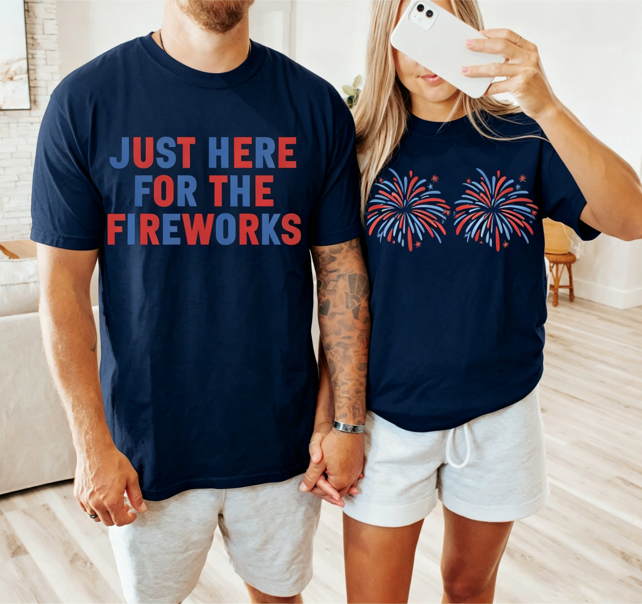 Humor 4th of July Matching Shirts for Couples, Independence Day Fireworks Tees