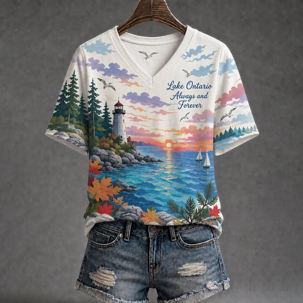 Women's Lake Ontario Art Print Casual T-shirt