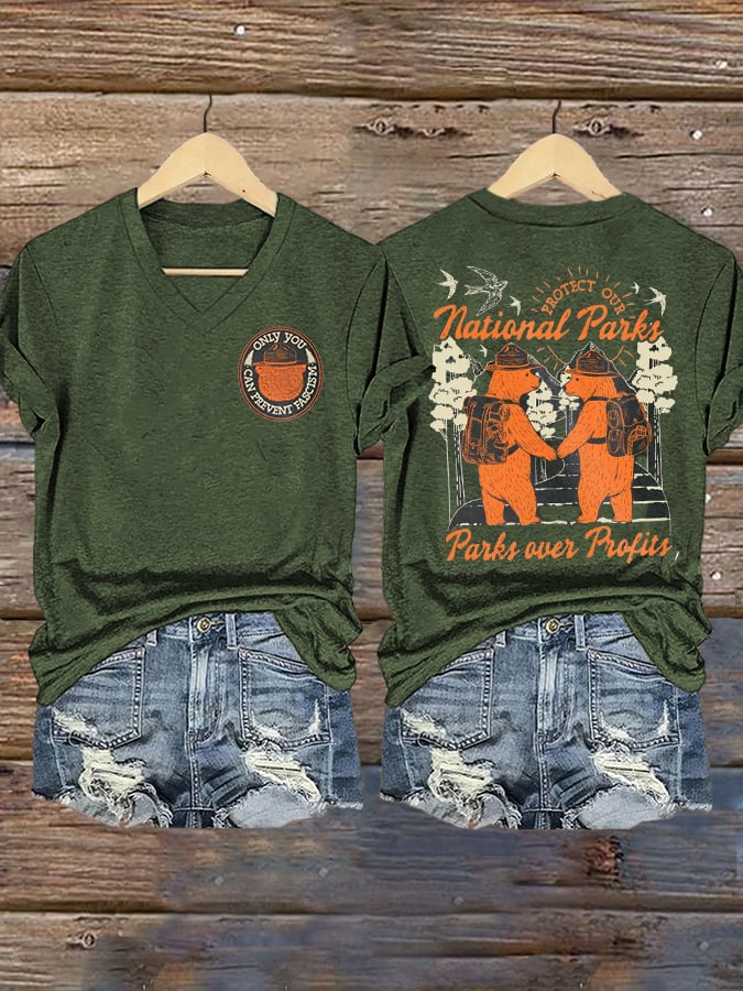 Women's Protect National Parks Print V-Neck T-Shirt