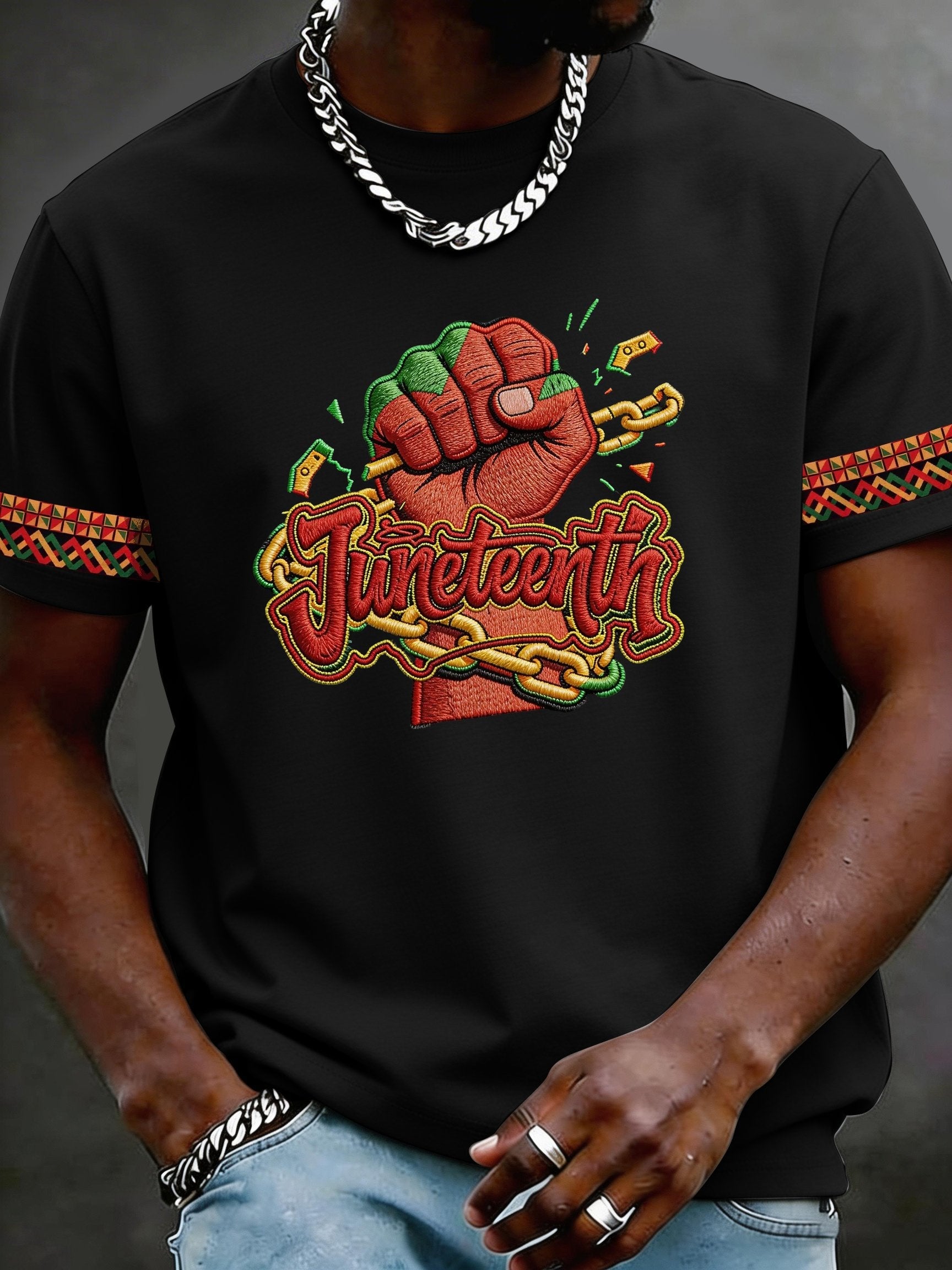 Men's Juneteenth Print Crew Neck Short-Sleeve T-Shirt