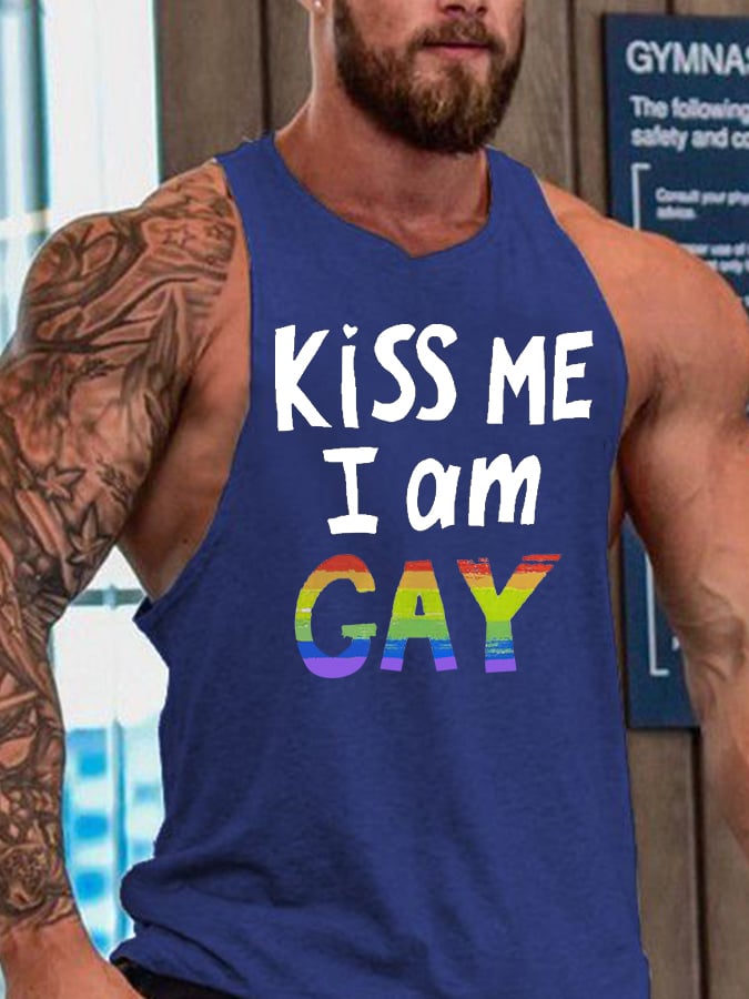 Kiss Me I Am Gay Men'S Printed Casual Tank Top