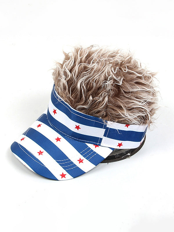 Independence Day Stars And Stripes American Flag Print Fur Wigs Baseball Cap
