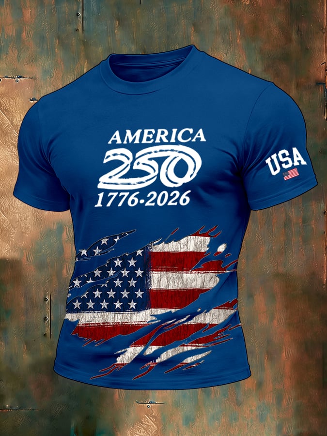 Men's 250th Anniversary National Flag Print Casual Short-Sleeved T-Shirt