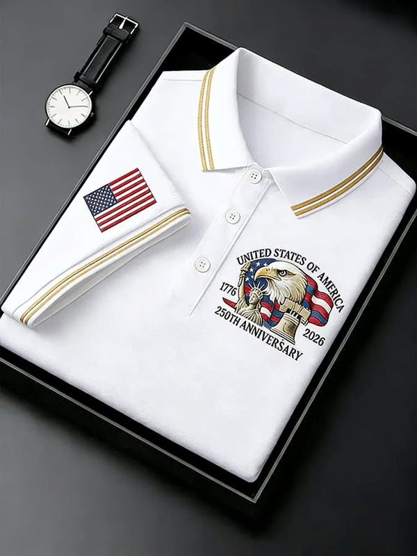 Men's United States Of America Anniversary Eagle Print Casual Polo Shirt