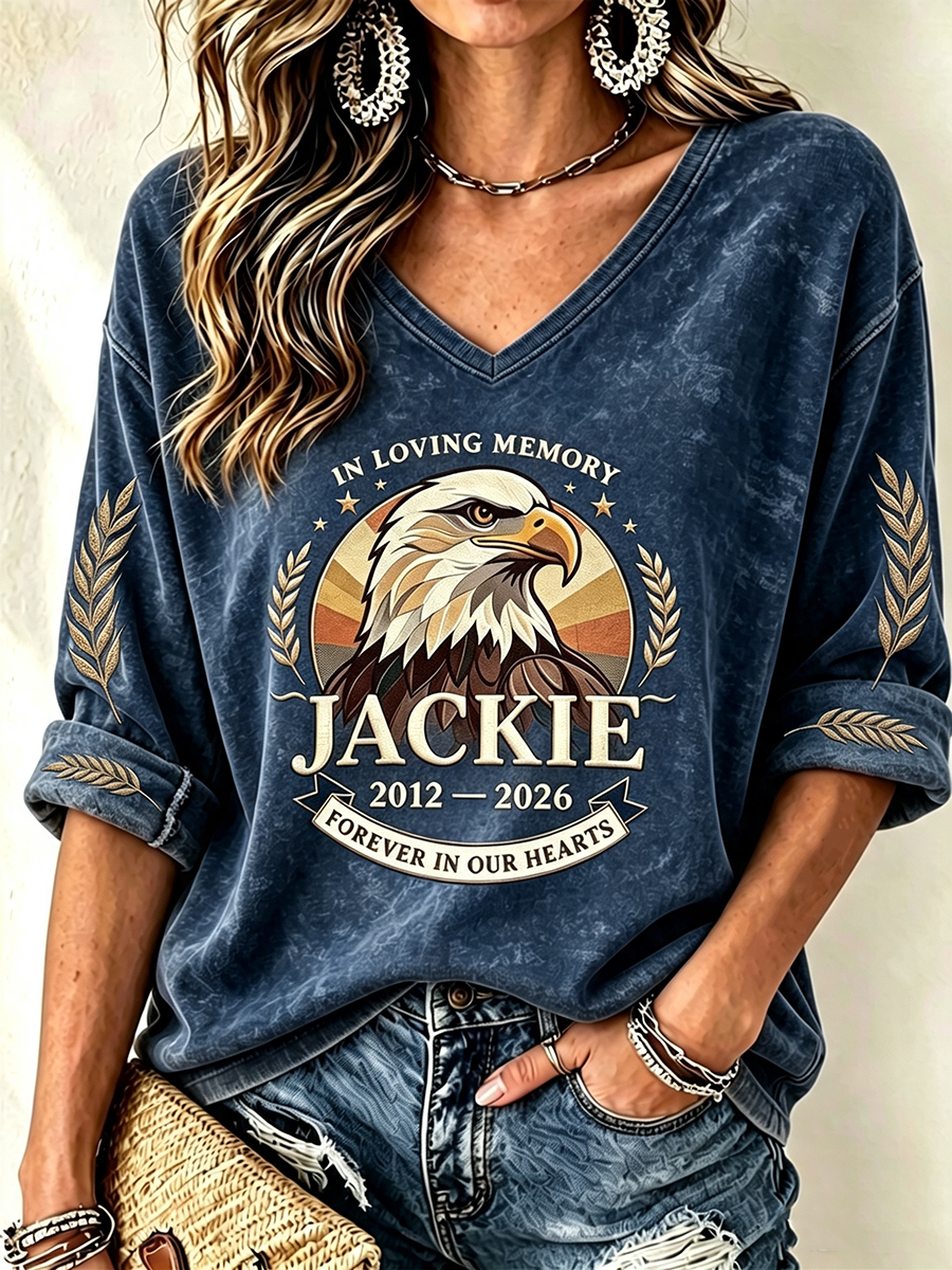 Women's Jackie The Eagle Print V Neck Top