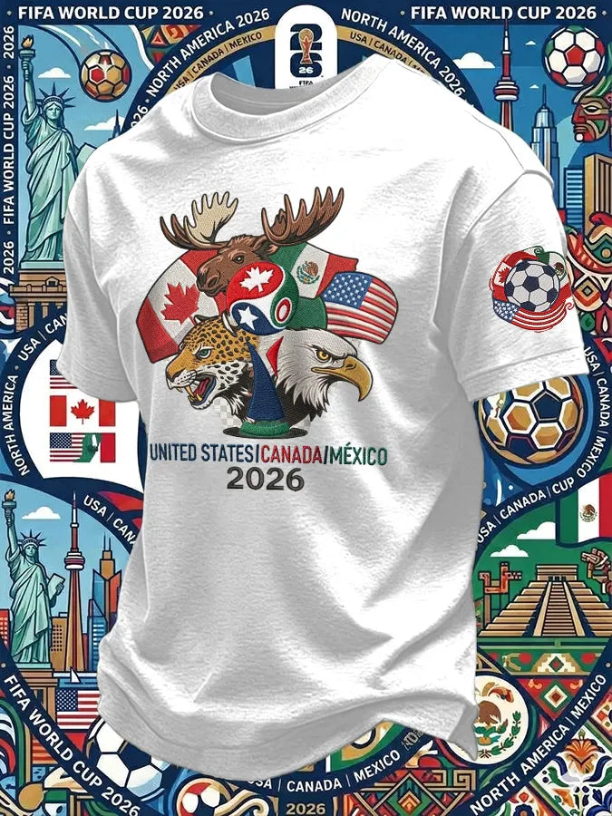 Men's Retro 2026 Soccer Mexico United States Canada Print T-Shirt