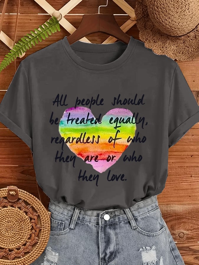 Women'S Casual Pride Month All People Should Be Treated Equally Print Short Sleeve T-Shirt