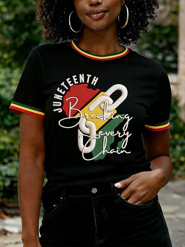 Women's Breaking Every Chain Juneteenth Art Pattern Print Casual T-Shirt
