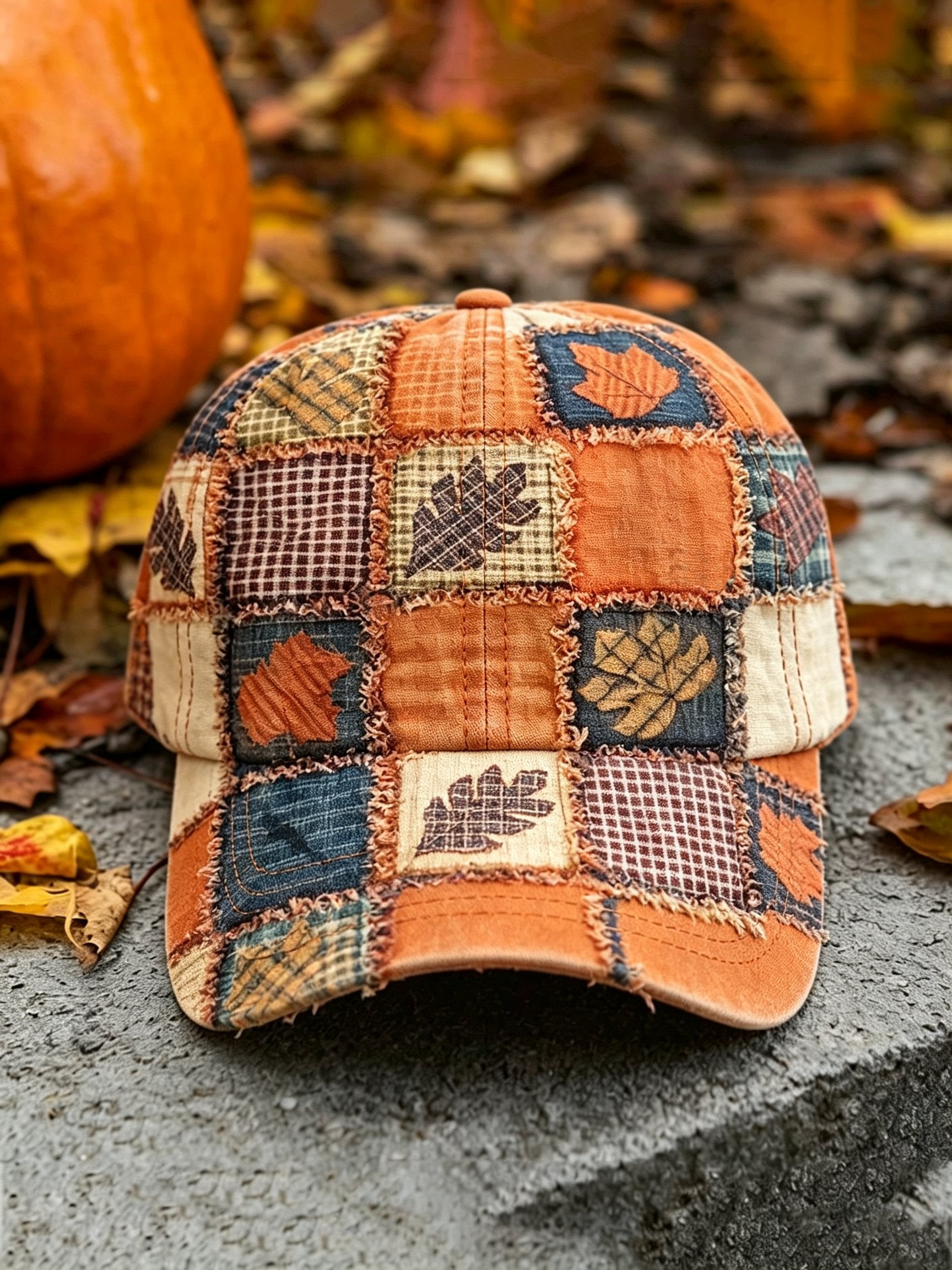 Fall Patchwork Pumpkin Print Hat