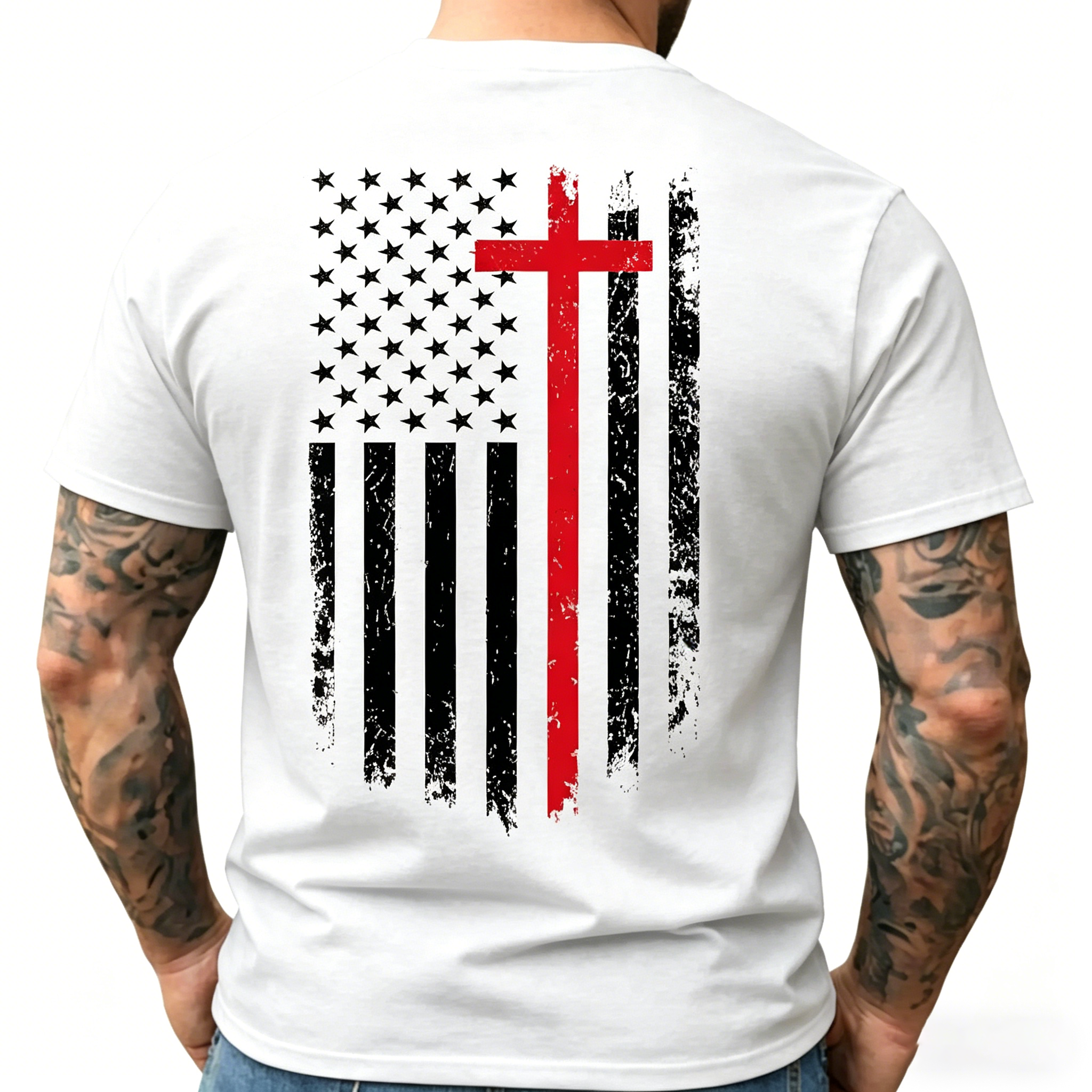 Unisex Distressed American Flag Heat-Print T-Shirt