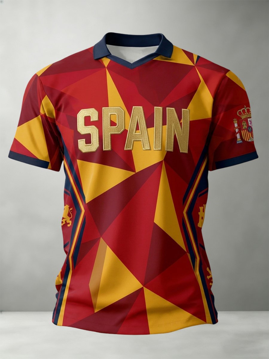 Men's Spain Soccer Team Fan Print Short-Sleeve Sports T-Shirt