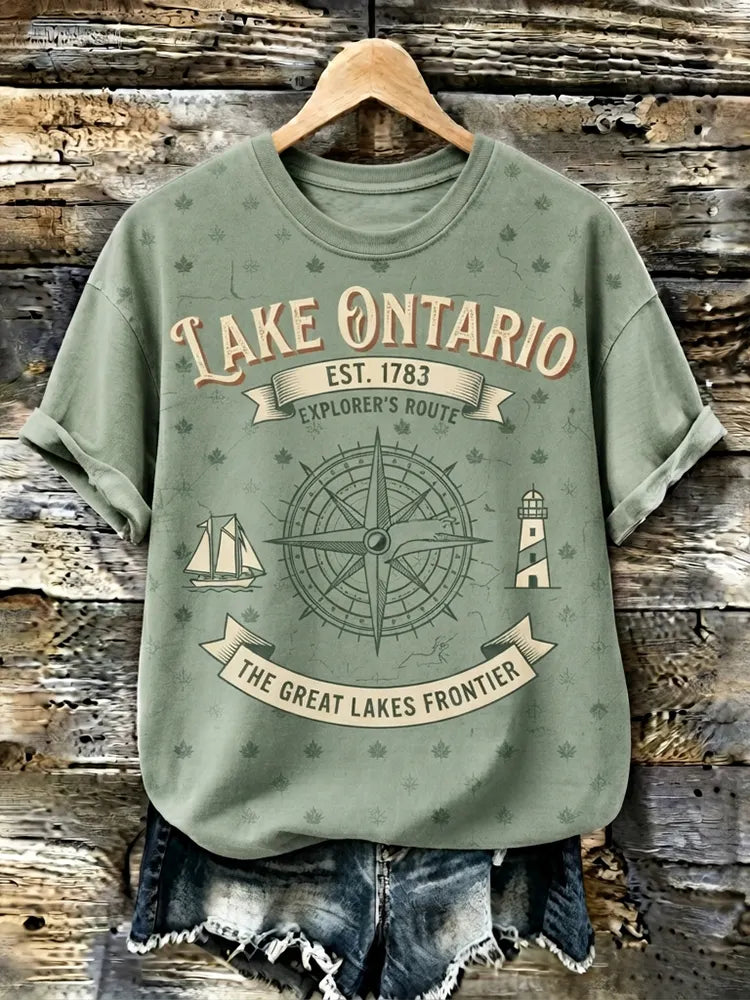 Women's Sage Green Graphic T-shirt - Lake Ontario Compass & Ship