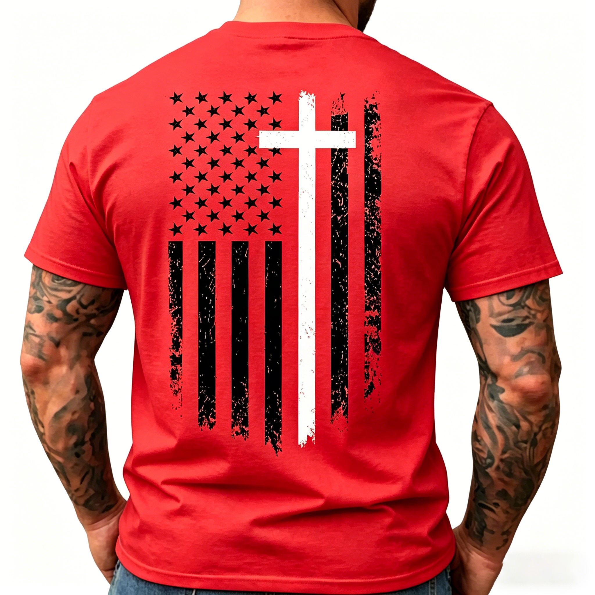 Unisex Distressed American Flag Heat-Print T-Shirt