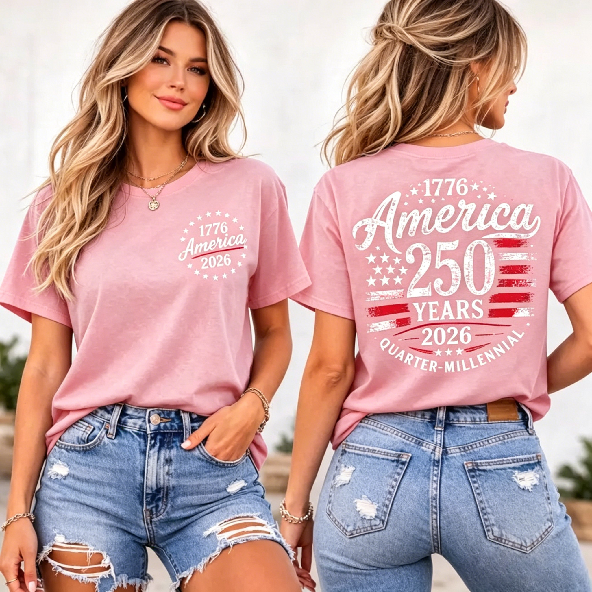 Women's  America 250 Years 1776-2026 USA Flag T-Shirt