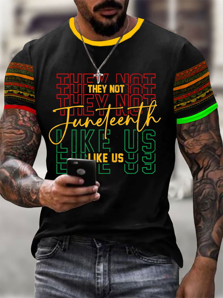 Men's Black Juneteenth Print Casuasl T-Shirt