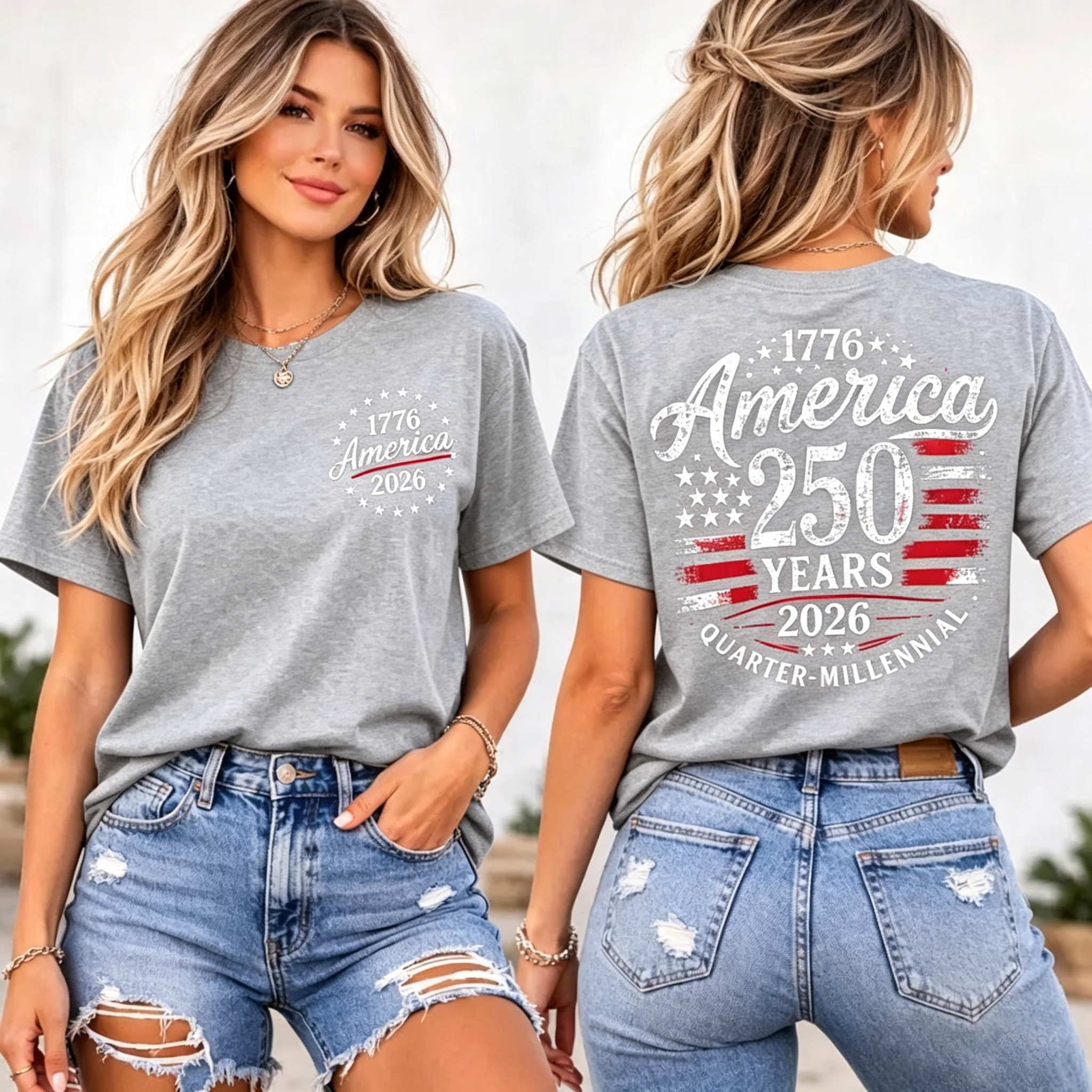 Women's  America 250 Years 1776-2026 USA Flag T-Shirt