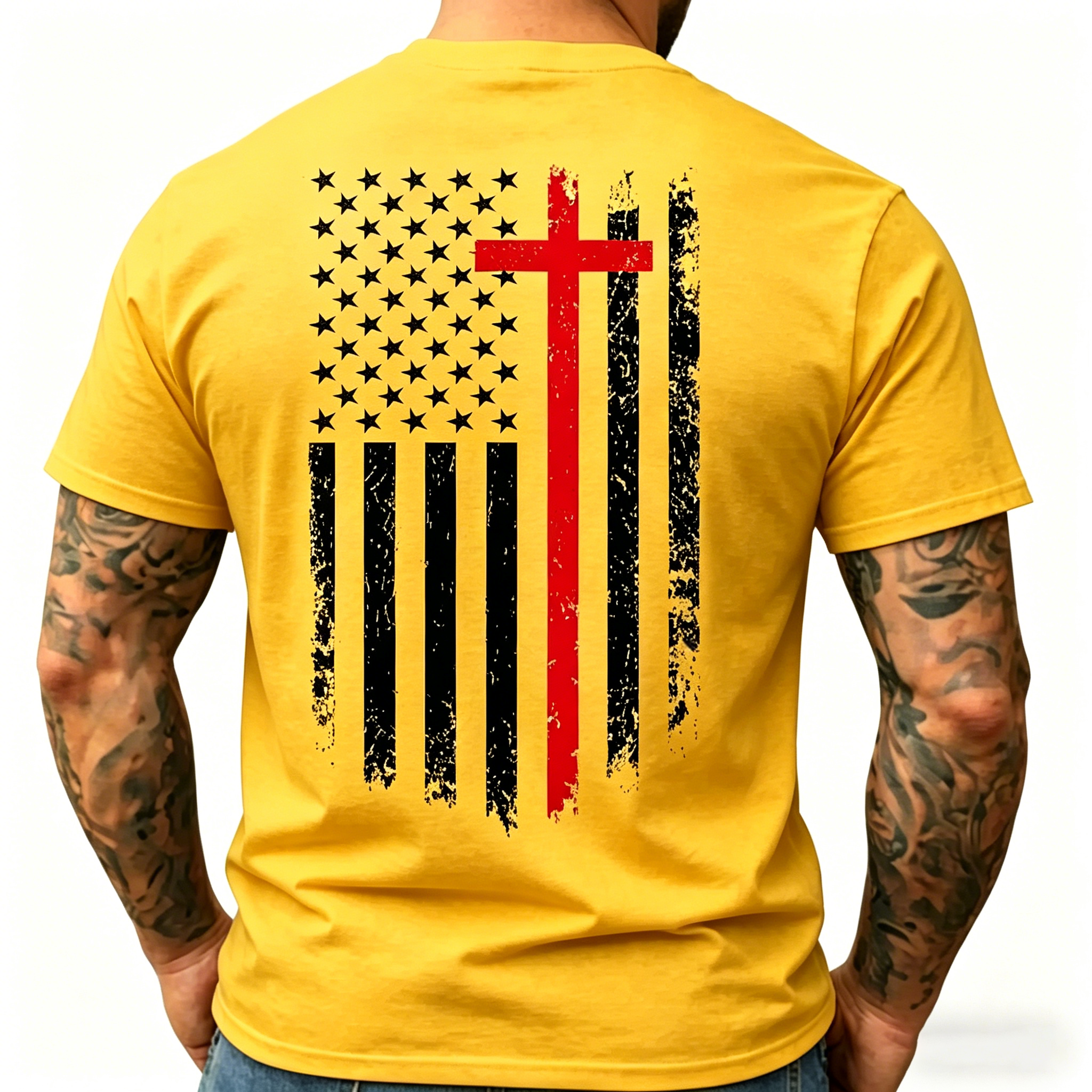 Unisex Distressed American Flag Heat-Print T-Shirt