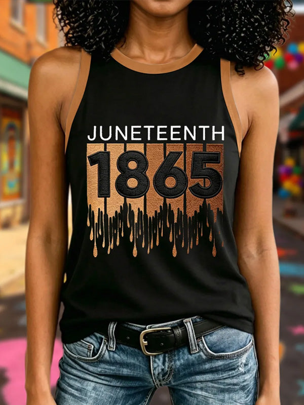 Women's Juneteenth 1865 Brown Drip Print Casual Tank Top