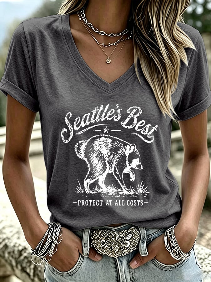 Women's Seattle's Best Protect At All Costs Print V Neck T-Shirt